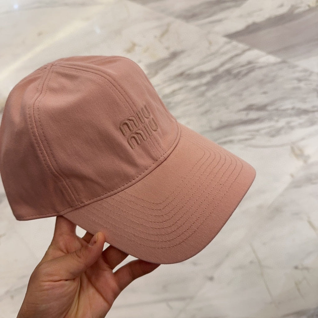 MIU MIU MM BASEBALL CAP IN MELON PINK FABRIC EMBROIDERED LOGO STYLE 4