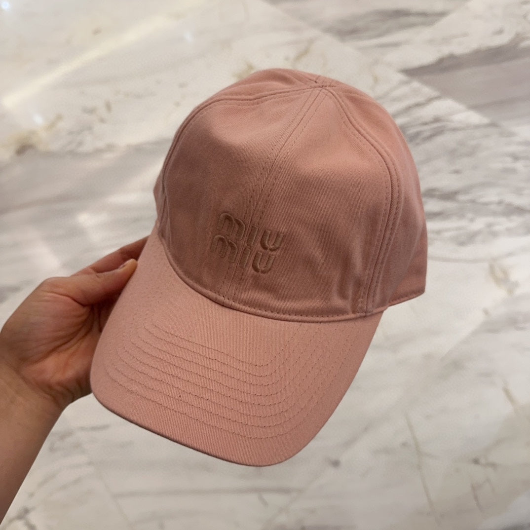 MIU MIU MM BASEBALL CAP IN MELON PINK FABRIC EMBROIDERED LOGO STYLE 4