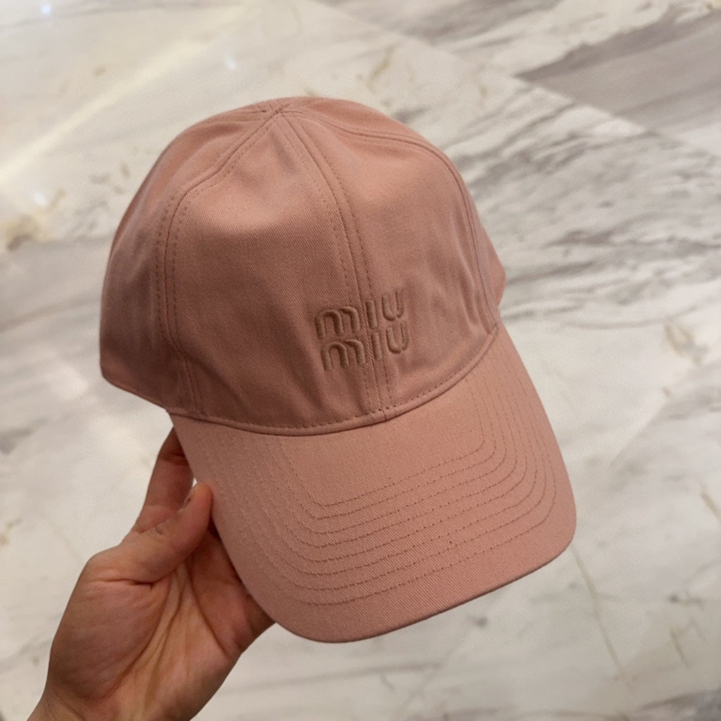 MIU MIU MM BASEBALL CAP IN MELON PINK FABRIC EMBROIDERED LOGO STYLE 4
