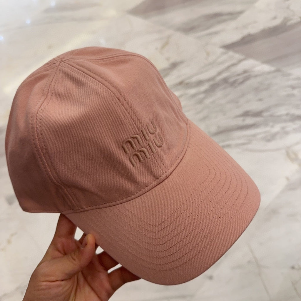 MIU MIU MM BASEBALL CAP IN MELON PINK FABRIC EMBROIDERED LOGO STYLE 4