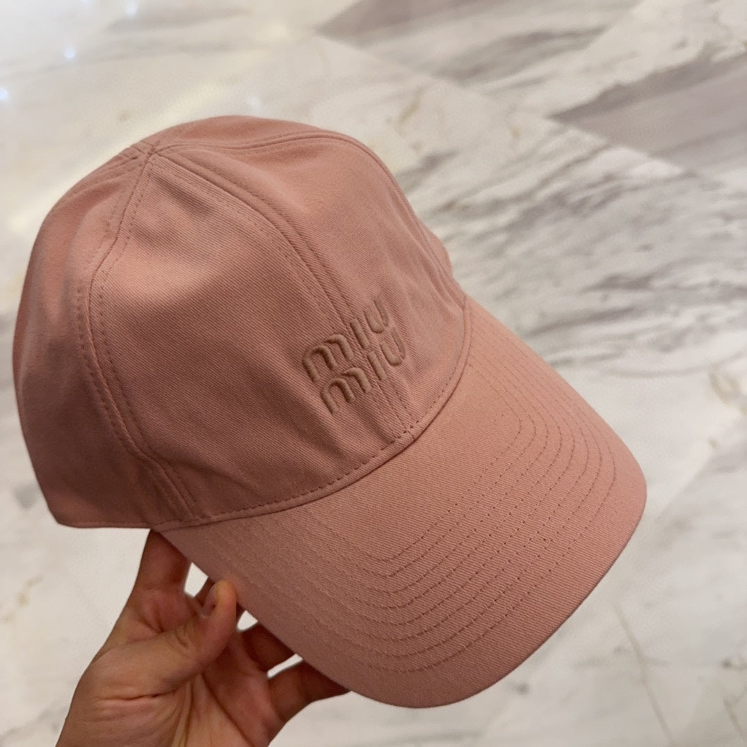 MIU MIU MM BASEBALL CAP IN MELON PINK FABRIC EMBROIDERED LOGO STYLE 4