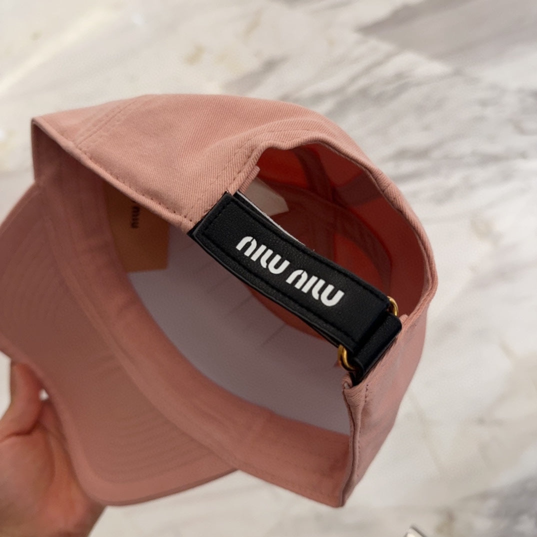 MIU MIU MM BASEBALL CAP IN MELON PINK FABRIC EMBROIDERED LOGO STYLE 4