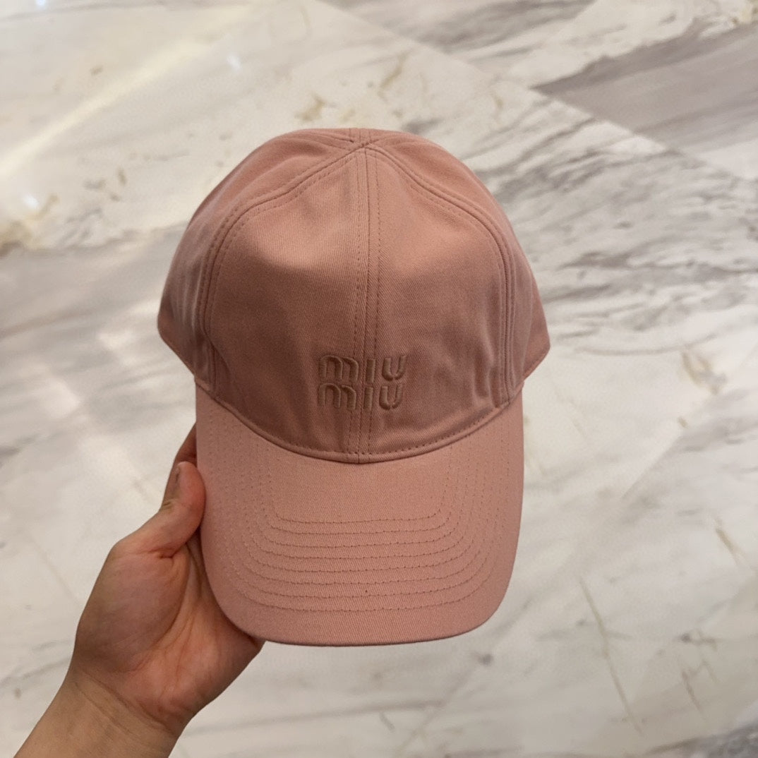 MIU MIU MM BASEBALL CAP IN MELON PINK FABRIC EMBROIDERED LOGO STYLE 4