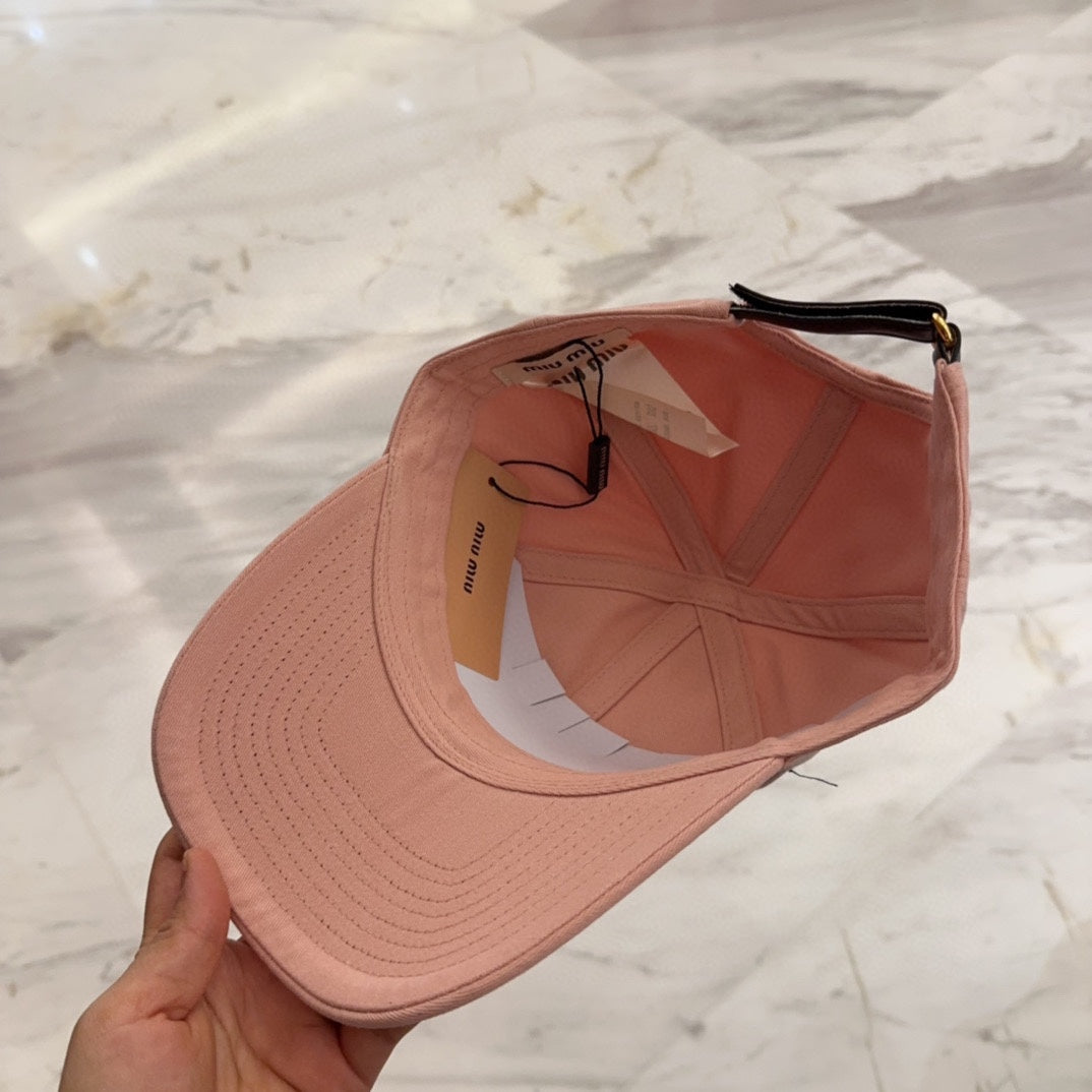 MIU MIU MM BASEBALL CAP IN MELON PINK FABRIC EMBROIDERED LOGO STYLE 4