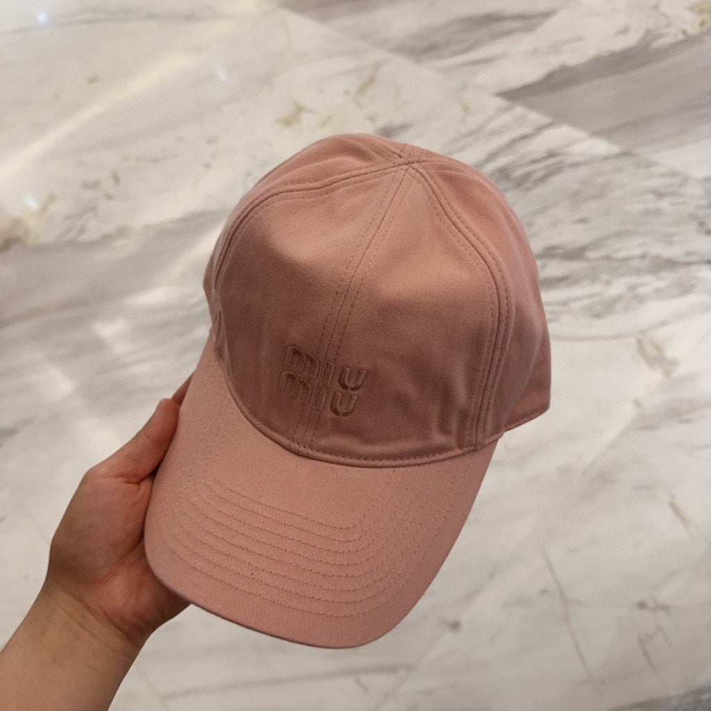 MIU MIU MM BASEBALL CAP IN MELON PINK FABRIC EMBROIDERED LOGO STYLE 4
