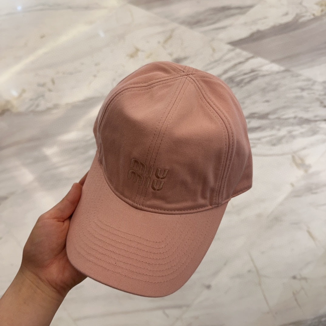 MIU MIU MM BASEBALL CAP IN MELON PINK FABRIC EMBROIDERED LOGO STYLE 4