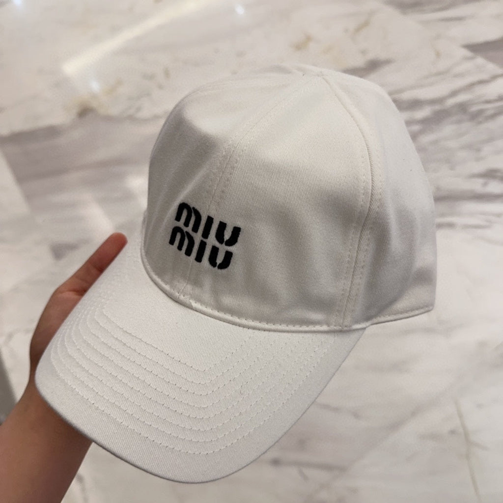 MIU MIU MM BASEBALL CAP IN WHITE FABRIC EMBROIDERED LOGO STYLE 3
