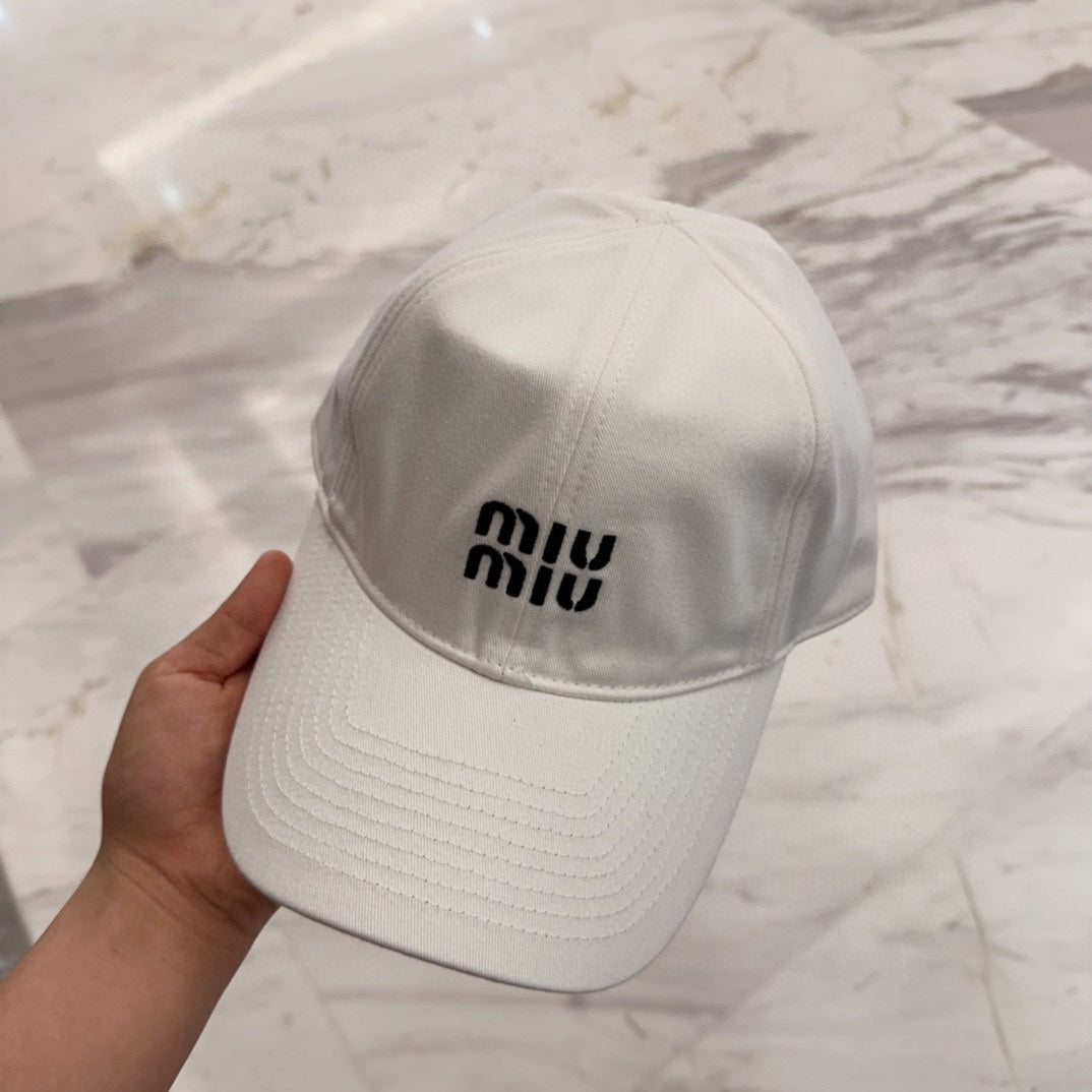 MIU MIU MM BASEBALL CAP IN WHITE FABRIC EMBROIDERED LOGO STYLE 3