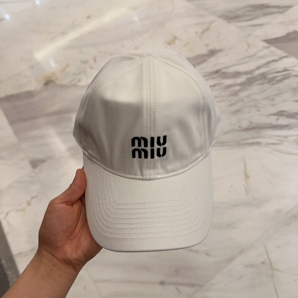 MIU MIU MM BASEBALL CAP IN WHITE FABRIC EMBROIDERED LOGO STYLE 3