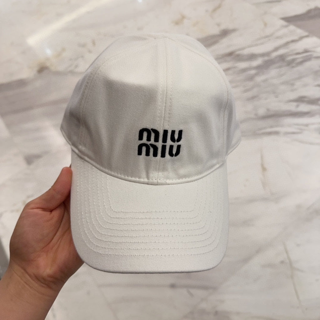 MIU MIU MM BASEBALL CAP IN WHITE FABRIC EMBROIDERED LOGO STYLE 3