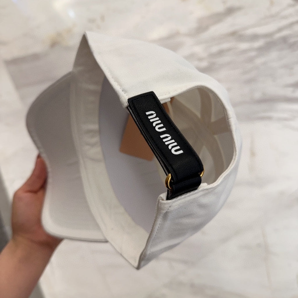 MIU MIU MM BASEBALL CAP IN WHITE FABRIC EMBROIDERED LOGO STYLE 3