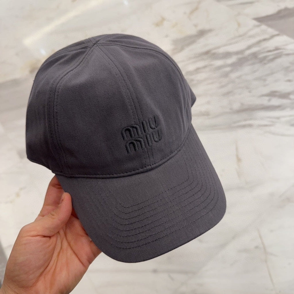 MIU MIU MM BASEBALL CAP IN GREY FABRIC EMBROIDERED LOGO STYLE 2