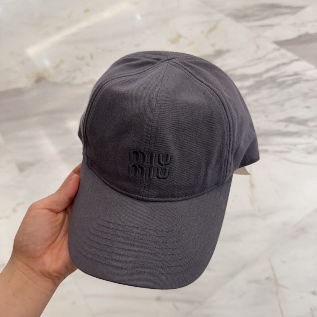 MIU MIU MM BASEBALL CAP IN GREY FABRIC EMBROIDERED LOGO STYLE 2