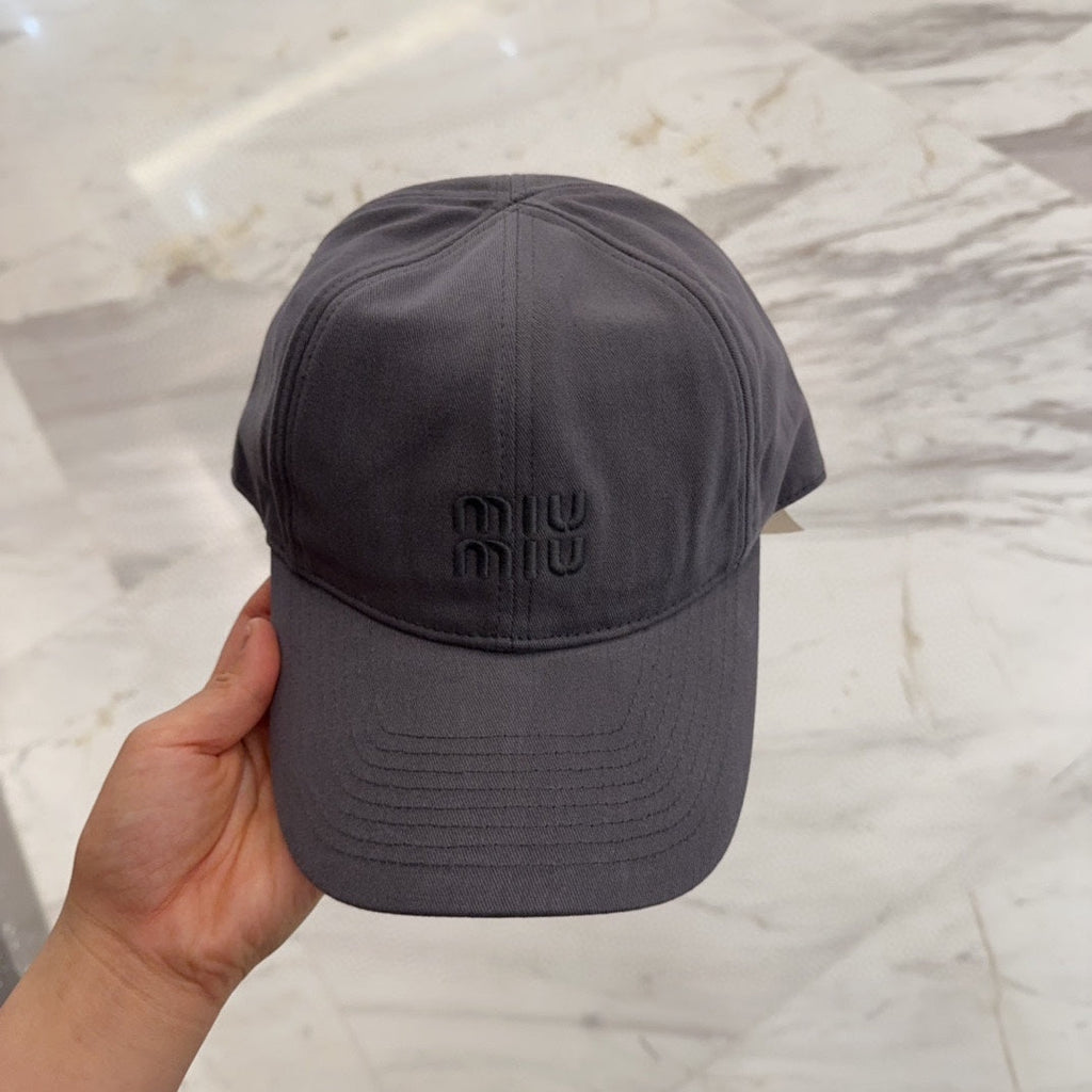 MIU MIU MM BASEBALL CAP IN GREY FABRIC EMBROIDERED LOGO STYLE 2