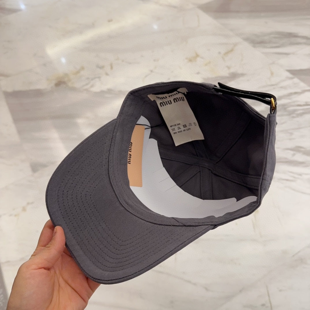 MIU MIU MM BASEBALL CAP IN GREY FABRIC EMBROIDERED LOGO STYLE 2