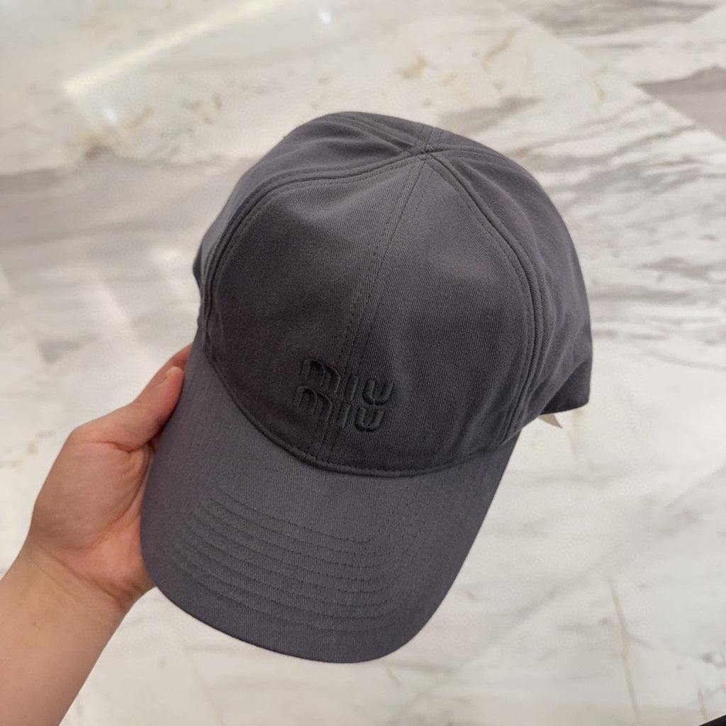 MIU MIU MM BASEBALL CAP IN GREY FABRIC EMBROIDERED LOGO STYLE 2