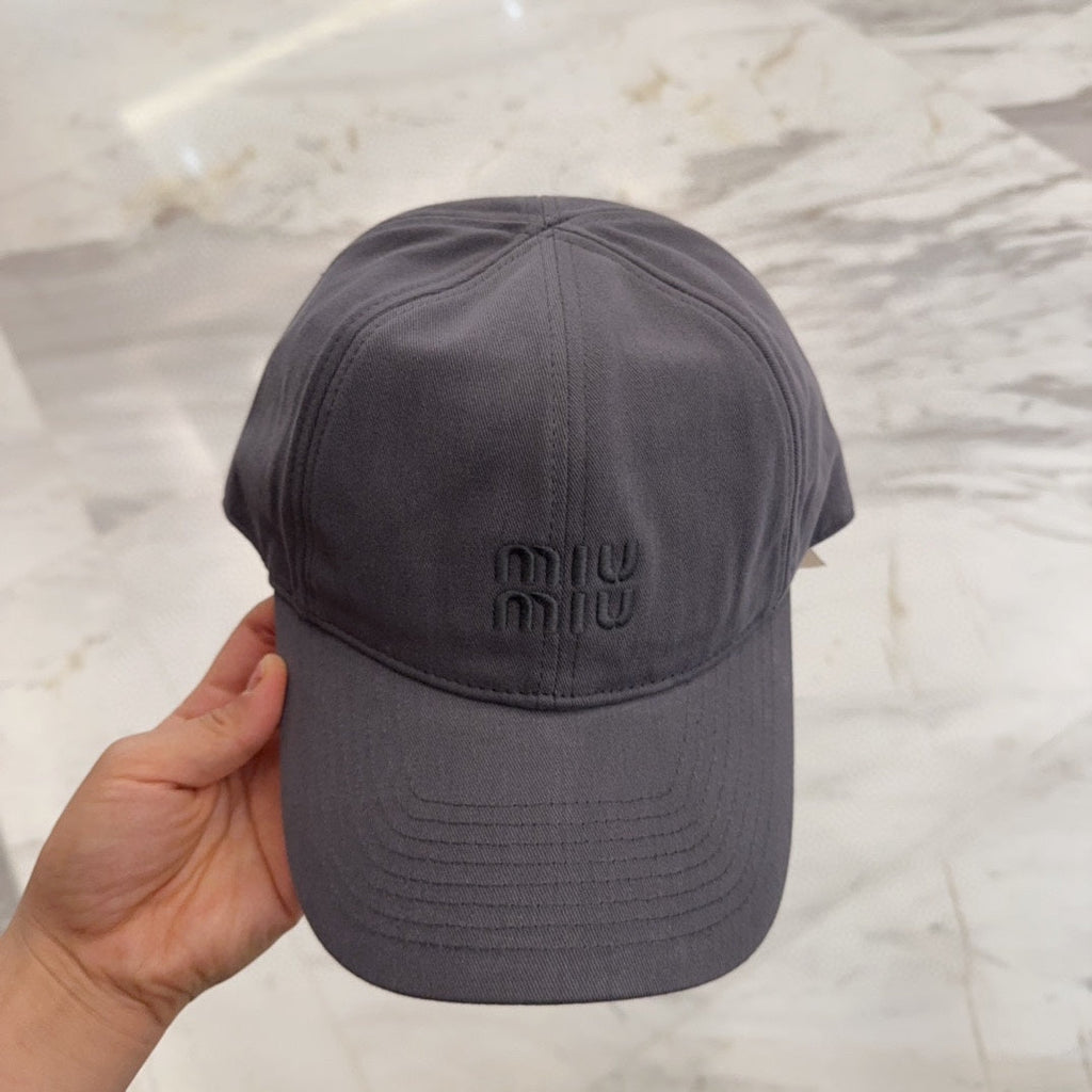MIU MIU MM BASEBALL CAP IN GREY FABRIC EMBROIDERED LOGO STYLE 2
