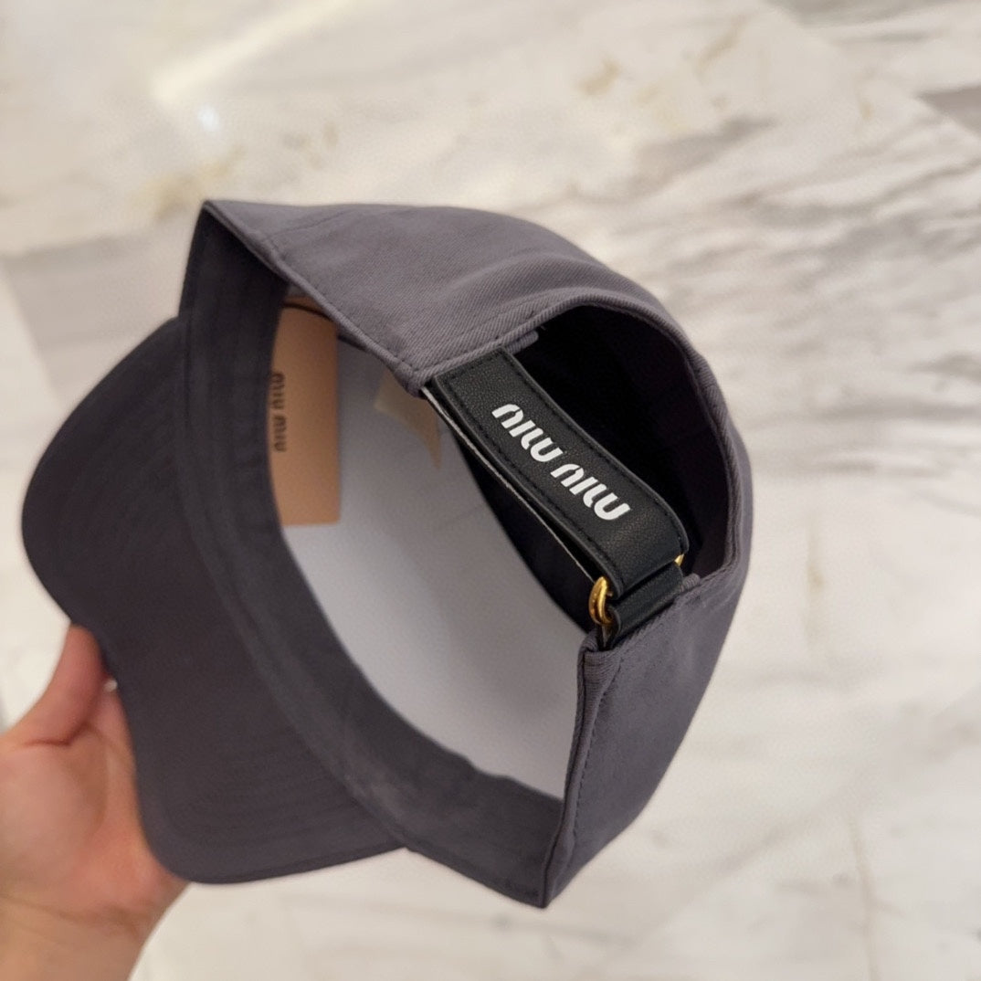 MIU MIU MM BASEBALL CAP IN GREY FABRIC EMBROIDERED LOGO STYLE 2