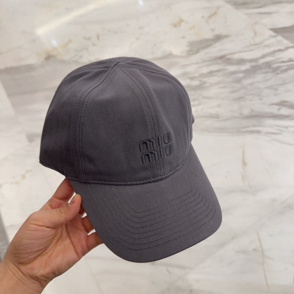 MIU MIU MM BASEBALL CAP IN GREY FABRIC EMBROIDERED LOGO STYLE 2