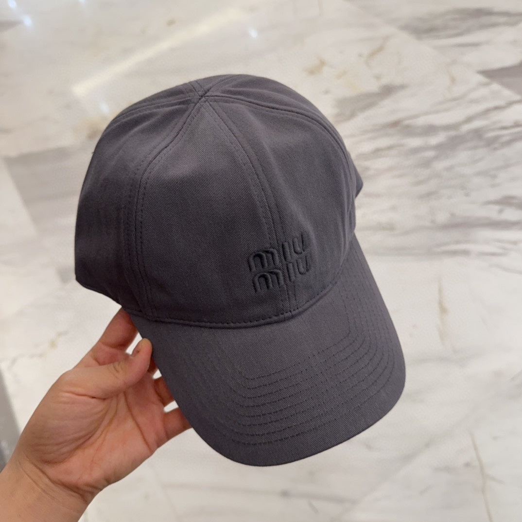 MIU MIU MM BASEBALL CAP IN GREY FABRIC EMBROIDERED LOGO STYLE 2