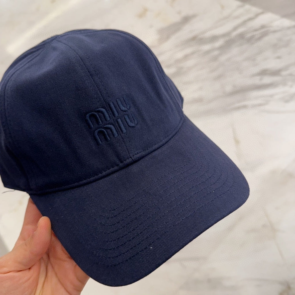 MIU MIU MM BASEBALL CAP IN NAVY BLUE FABRIC EMBROIDERED LOGO STYLE 1