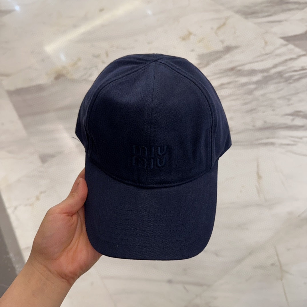 MIU MIU MM BASEBALL CAP IN NAVY BLUE FABRIC EMBROIDERED LOGO STYLE 1