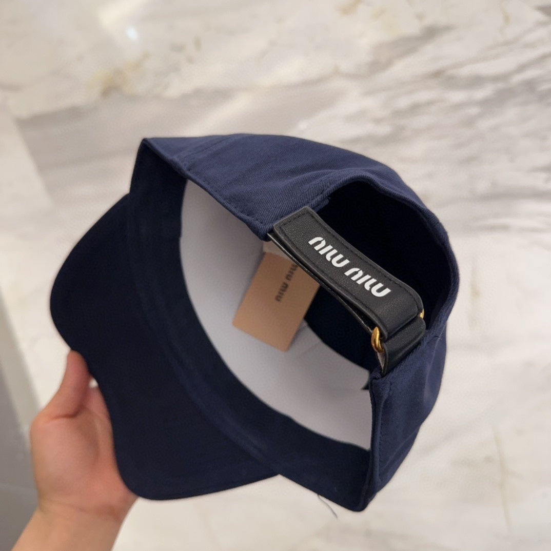 MIU MIU MM BASEBALL CAP IN NAVY BLUE FABRIC EMBROIDERED LOGO STYLE 1
