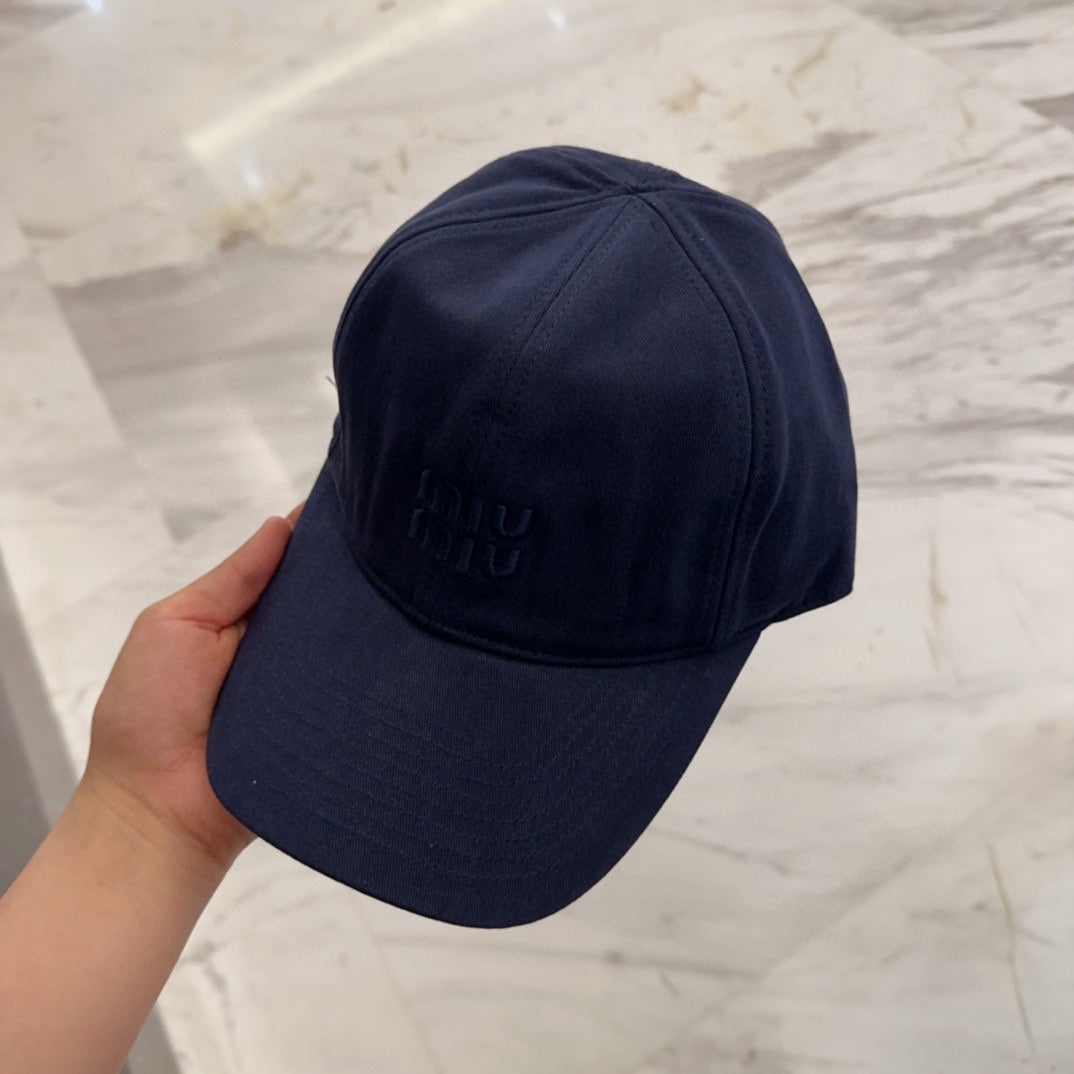 MIU MIU MM BASEBALL CAP IN NAVY BLUE FABRIC EMBROIDERED LOGO STYLE 1