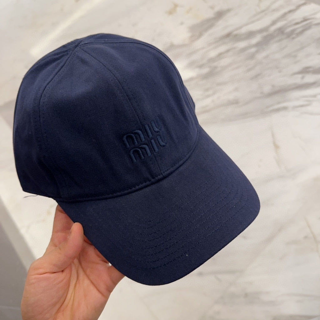 MIU MIU MM BASEBALL CAP IN NAVY BLUE FABRIC EMBROIDERED LOGO STYLE 1
