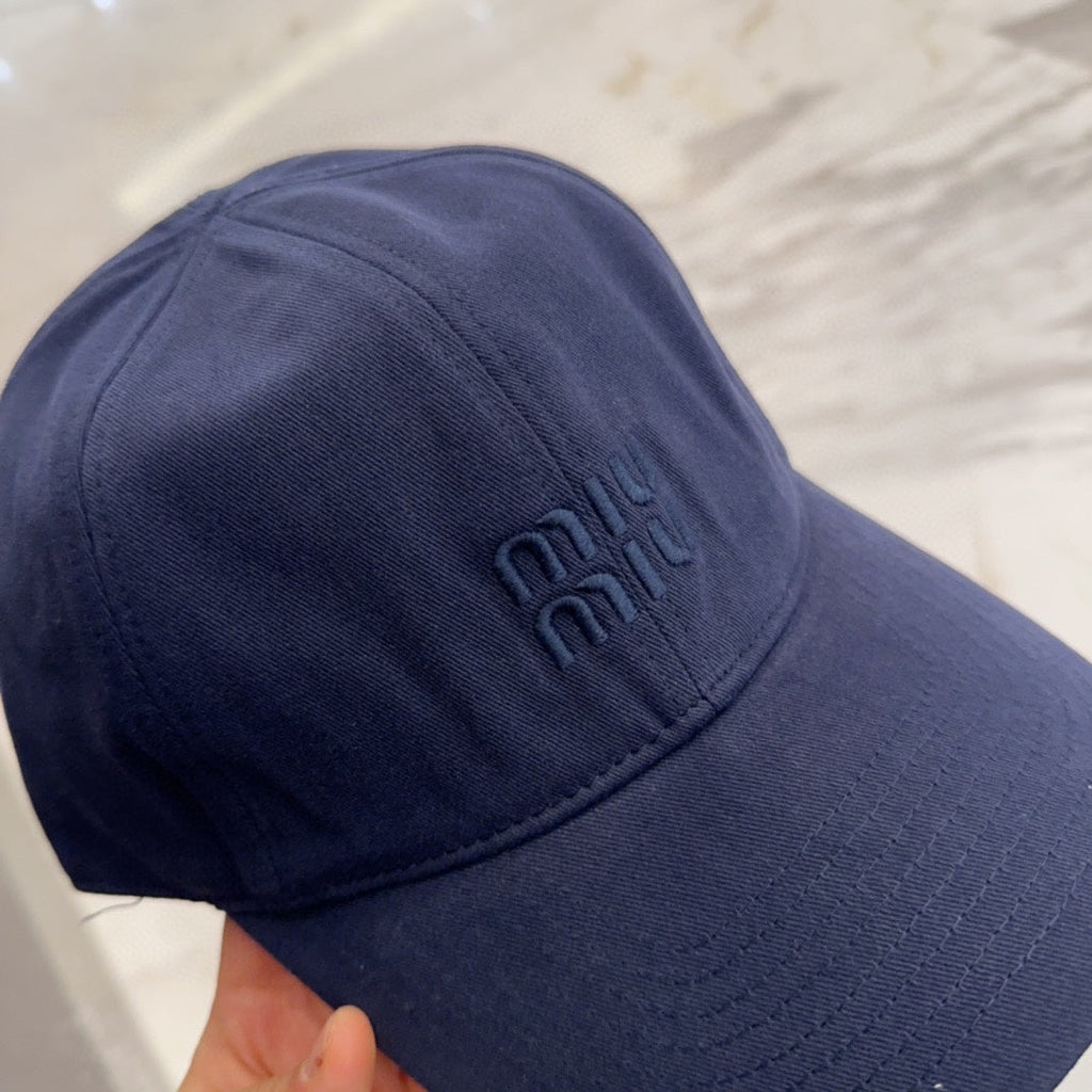 MIU MIU MM BASEBALL CAP IN NAVY BLUE FABRIC EMBROIDERED LOGO STYLE 1