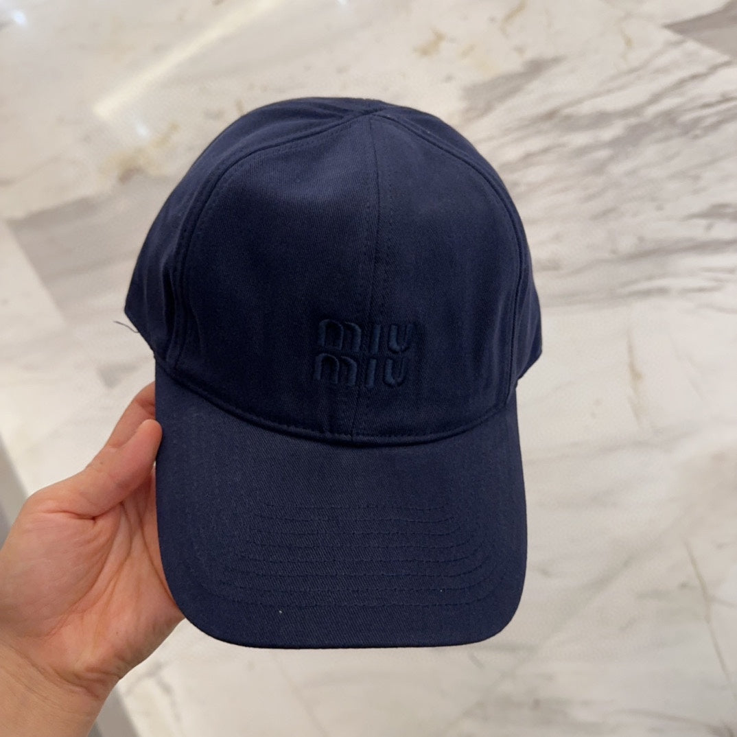 MIU MIU MM BASEBALL CAP IN NAVY BLUE FABRIC EMBROIDERED LOGO STYLE 1