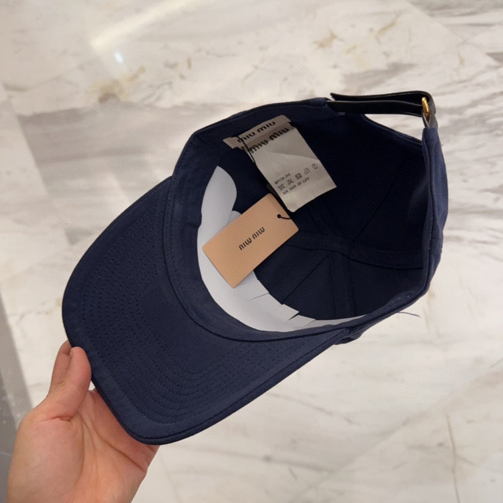 MIU MIU MM BASEBALL CAP IN NAVY BLUE FABRIC EMBROIDERED LOGO STYLE 1
