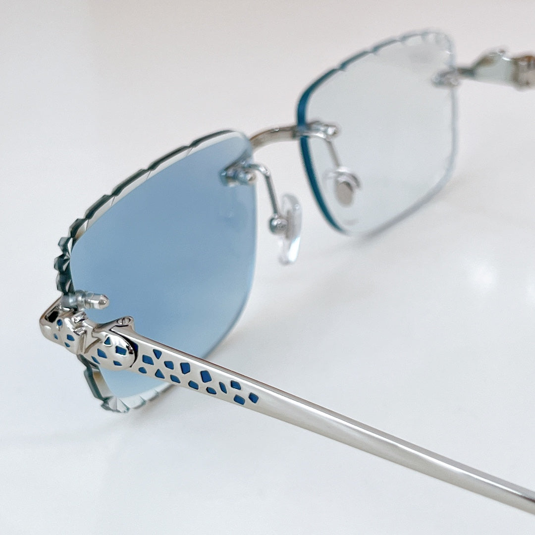 CARTIER PANTHÈRE PHOTOCHROMIC LENSES RIMLESS SQUARE FRAME SUNGLASSES 580850 IN METAL