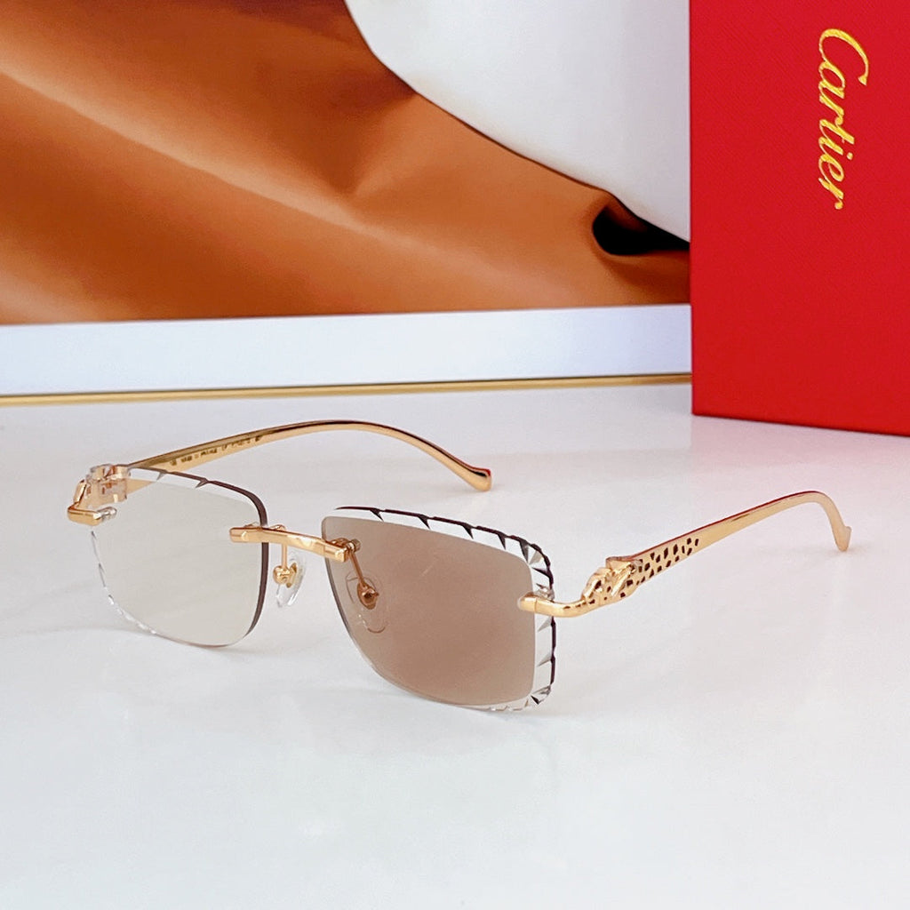 CARTIER PANTHÈRE PHOTOCHROMIC LENSES RIMLESS SQUARE FRAME SUNGLASSES 580850 IN METAL