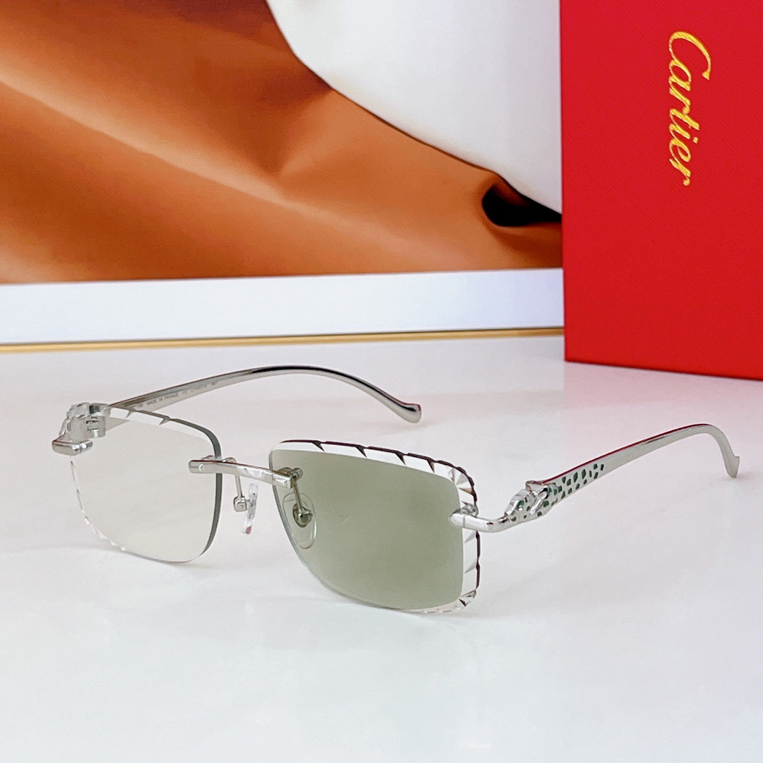 CARTIER PANTHÈRE PHOTOCHROMIC LENSES RIMLESS SQUARE FRAME SUNGLASSES 580850 IN METAL