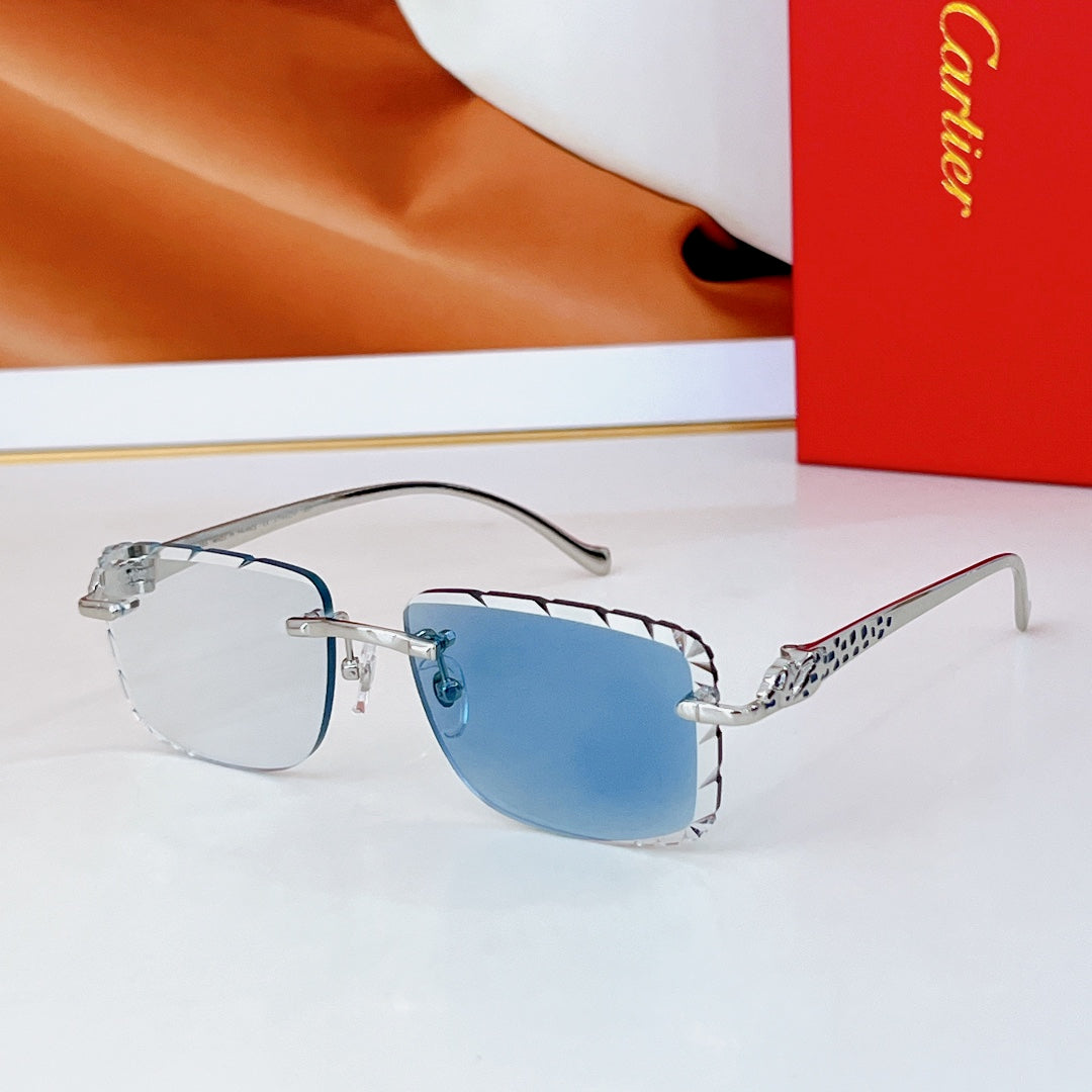 CARTIER PANTHÈRE PHOTOCHROMIC LENSES RIMLESS SQUARE FRAME SUNGLASSES 580850 IN METAL