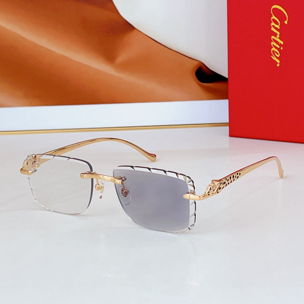 CARTIER PANTHÈRE PHOTOCHROMIC LENSES RIMLESS SQUARE FRAME SUNGLASSES 580850 IN METAL