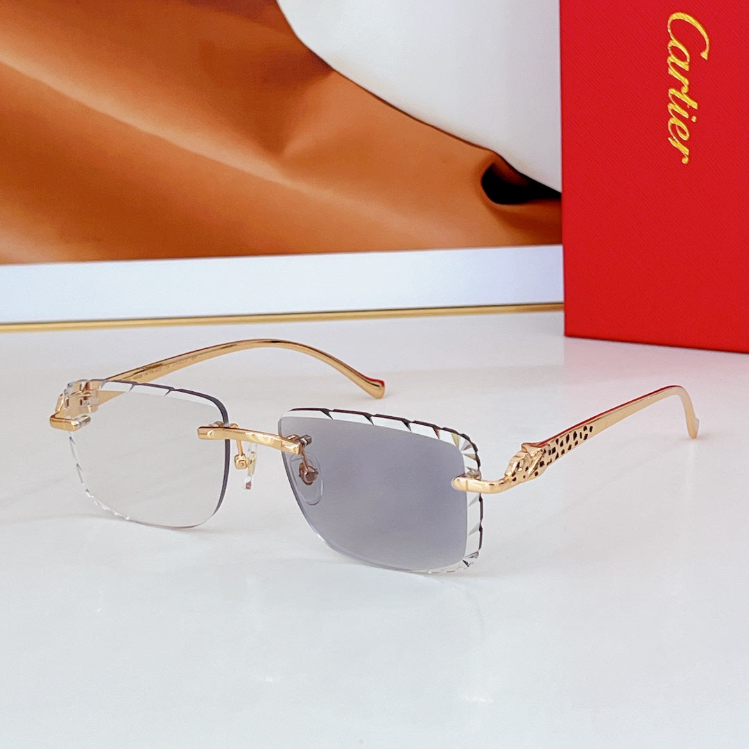 CARTIER PANTHÈRE PHOTOCHROMIC LENSES RIMLESS SQUARE FRAME SUNGLASSES 580850 IN METAL