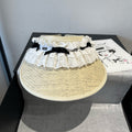 MIU MIU MM OPEN-TOP STRAW HAT IN LIGHT BEIGE MIX WHITE EYELET FABRIC
