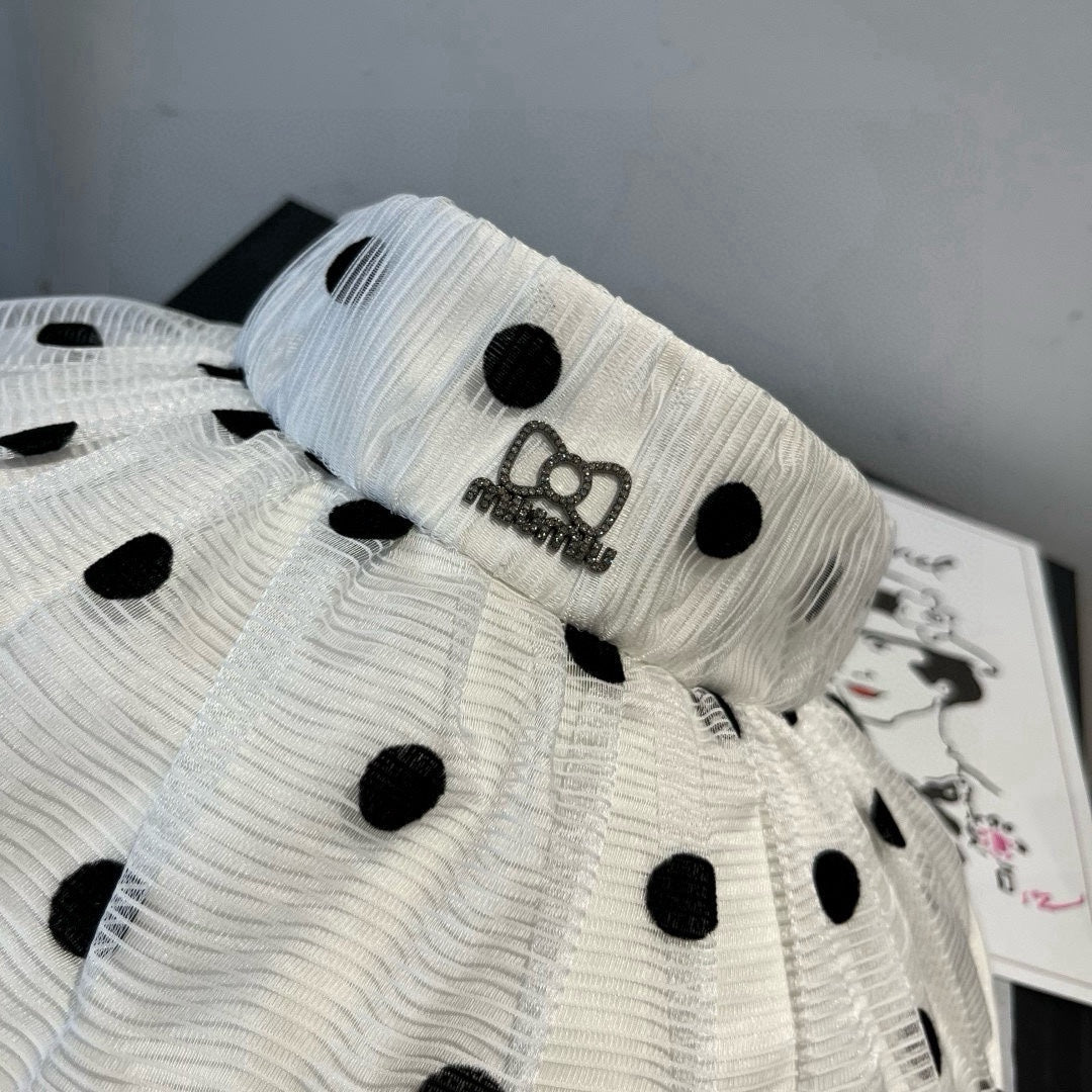 MIU MIU MM OPEN-TOP HAT IN WHITE WITH POLKA DOTS FABRIC
