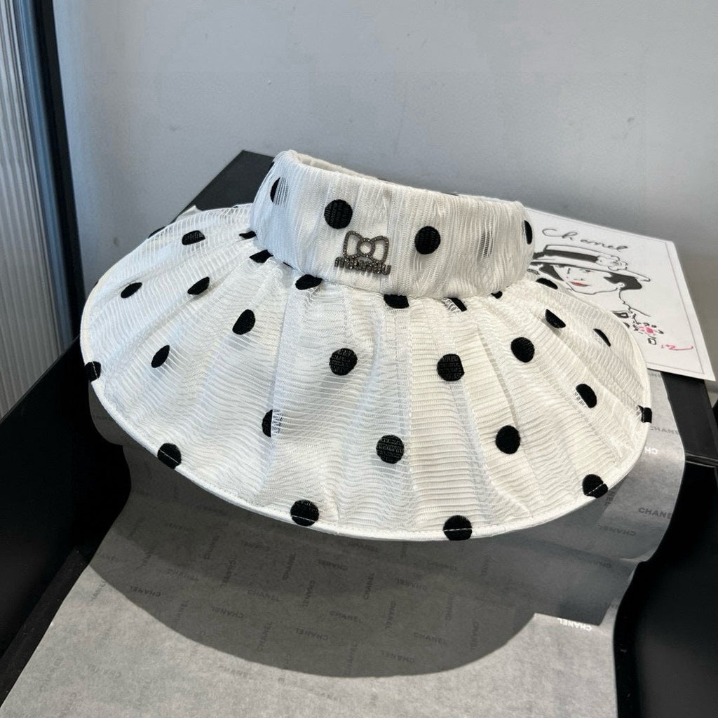 MIU MIU MM OPEN-TOP HAT IN WHITE WITH POLKA DOTS FABRIC