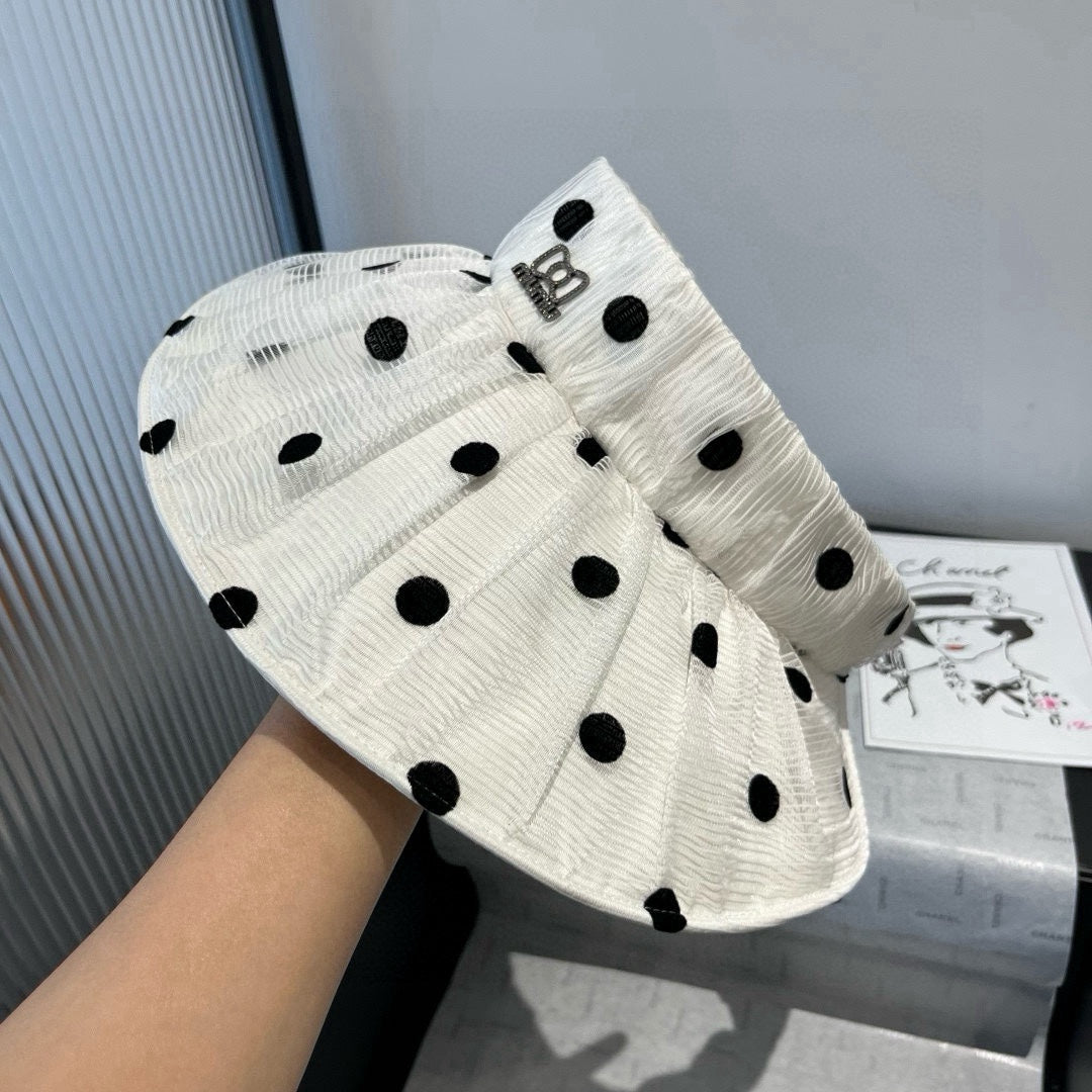 MIU MIU MM OPEN-TOP HAT IN WHITE WITH POLKA DOTS FABRIC