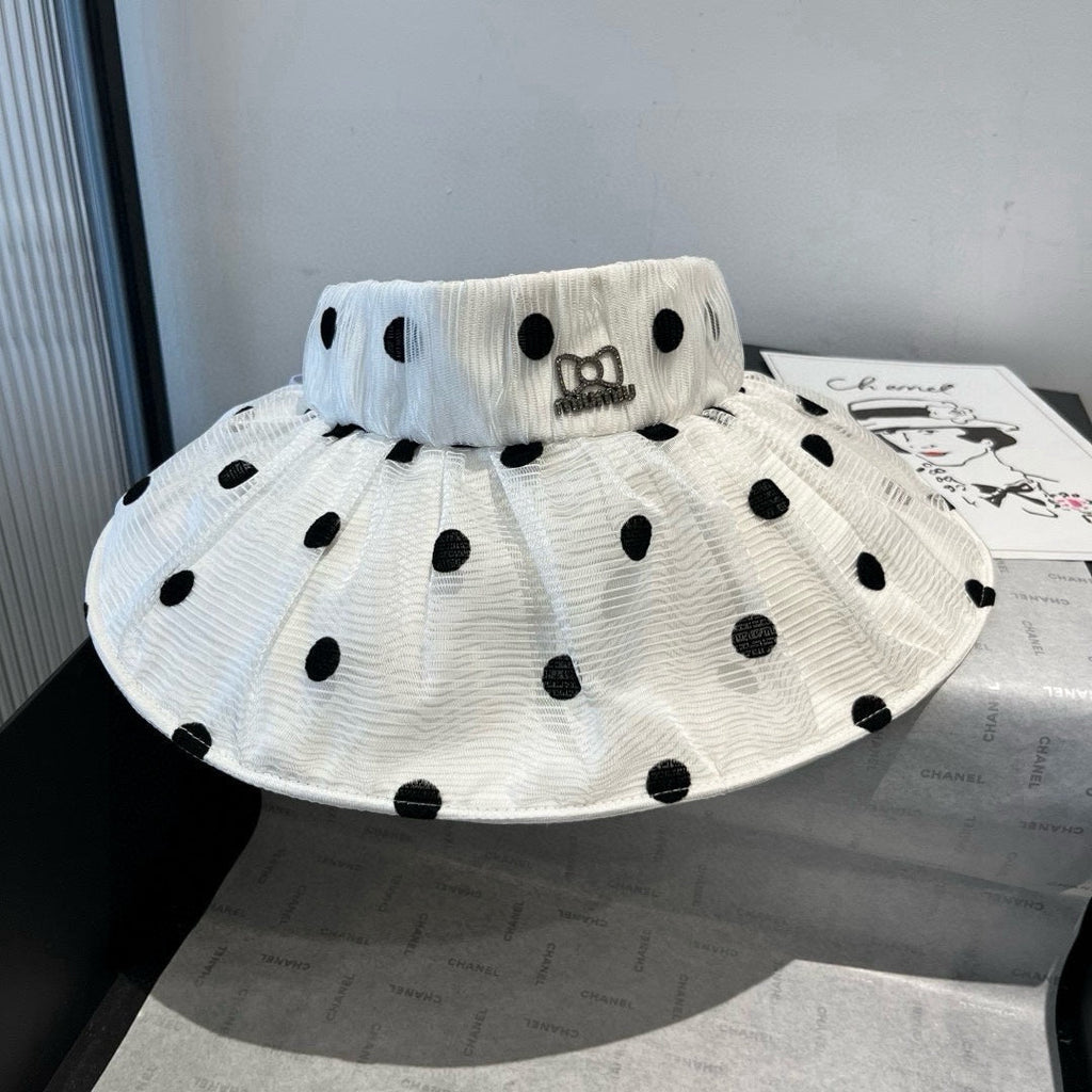 MIU MIU MM OPEN-TOP HAT IN WHITE WITH POLKA DOTS FABRIC