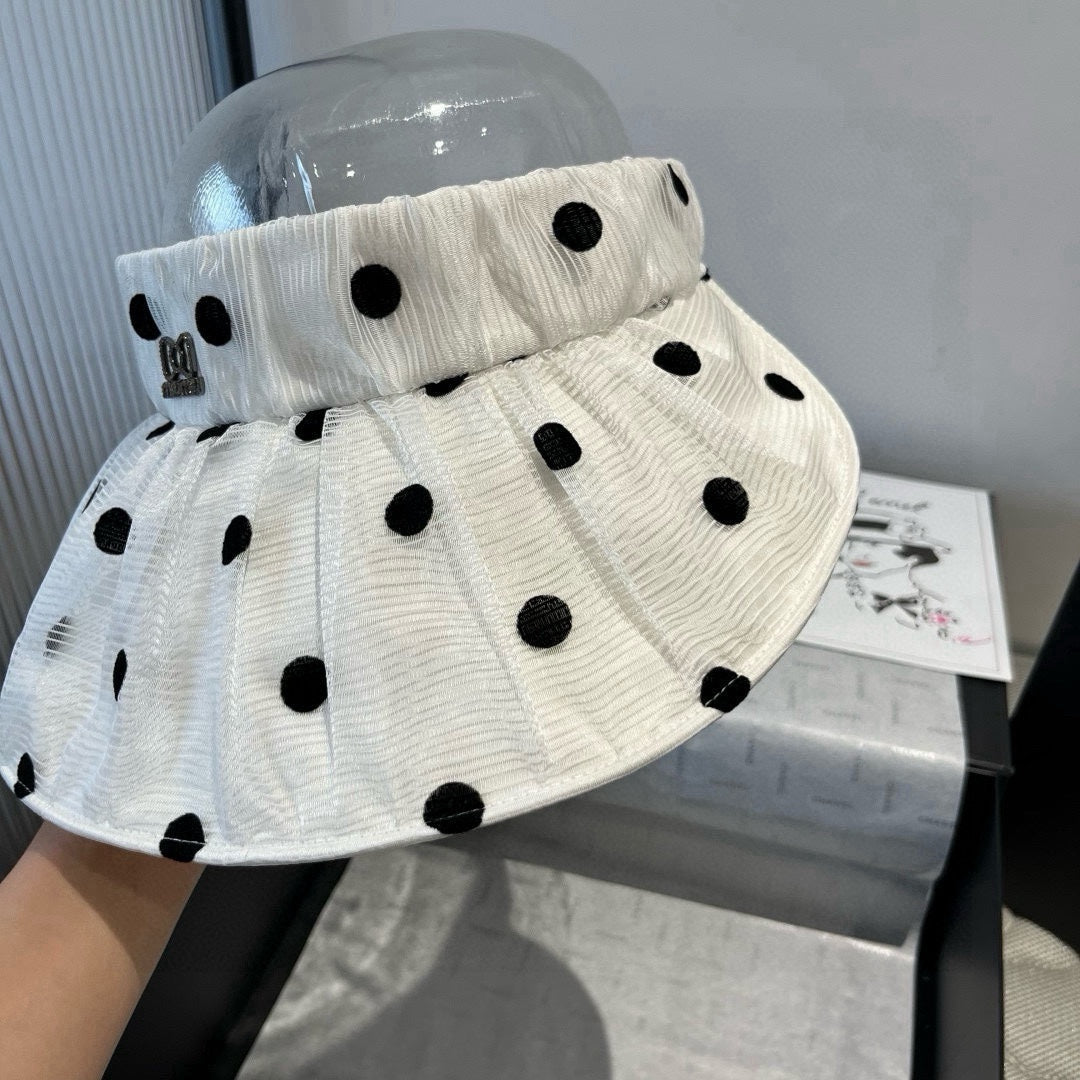 MIU MIU MM OPEN-TOP HAT IN WHITE WITH POLKA DOTS FABRIC