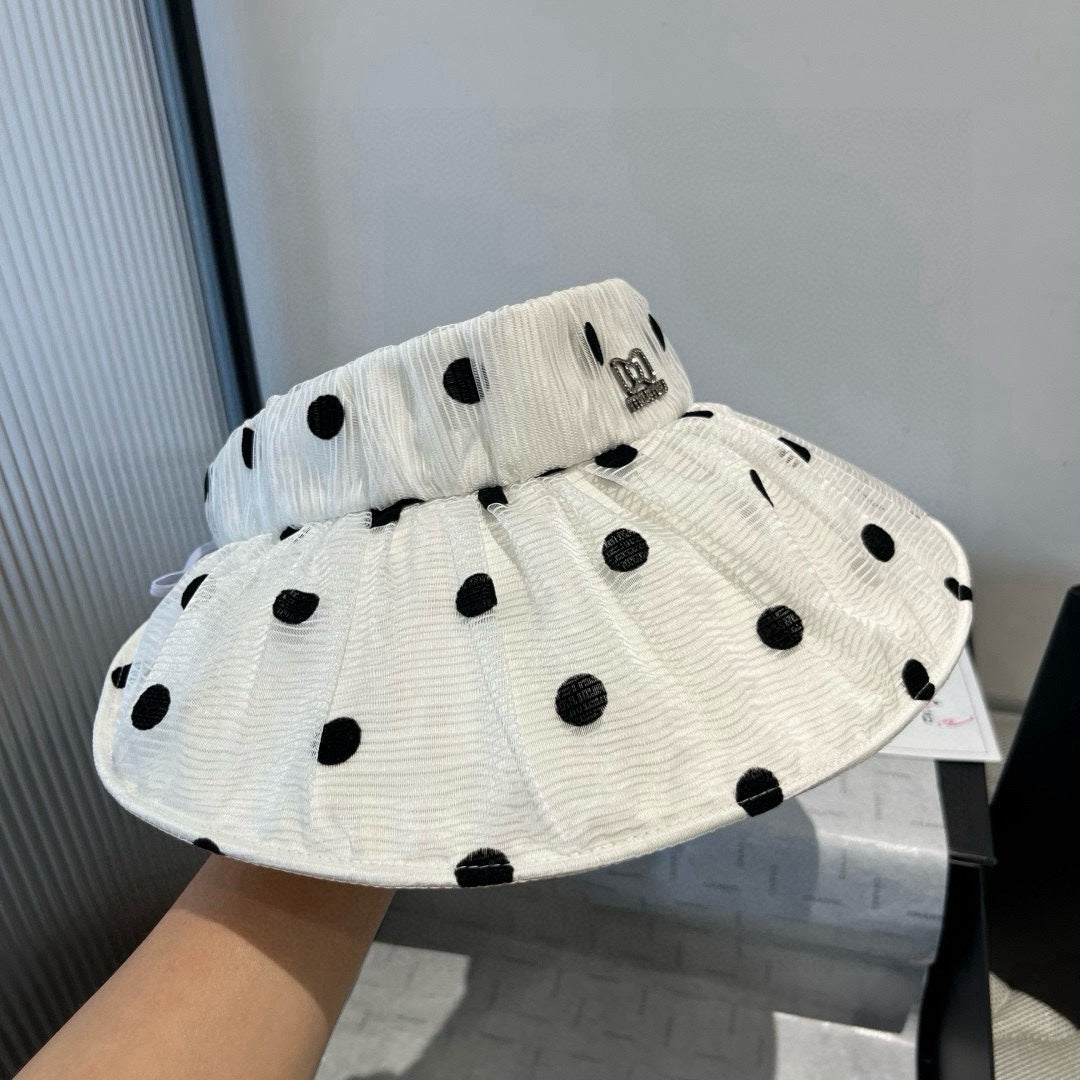 MIU MIU MM OPEN-TOP HAT IN WHITE WITH POLKA DOTS FABRIC