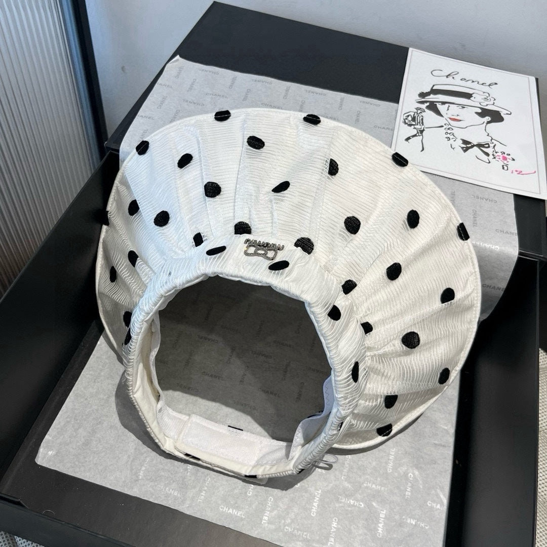 MIU MIU MM OPEN-TOP HAT IN WHITE WITH POLKA DOTS FABRIC