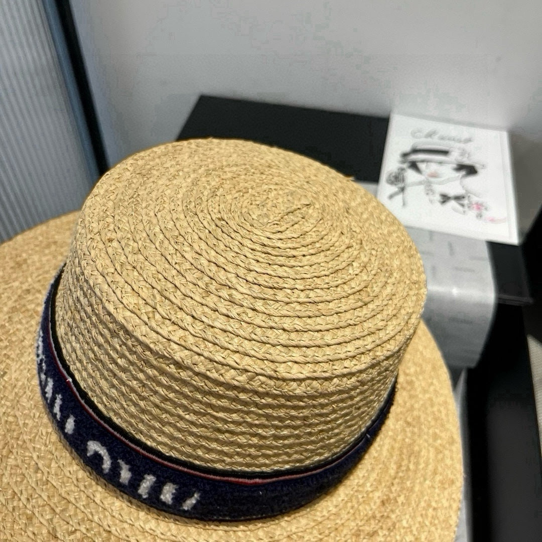 MIU MIU MM STRAW HAT IN BEIGE RAFFIA