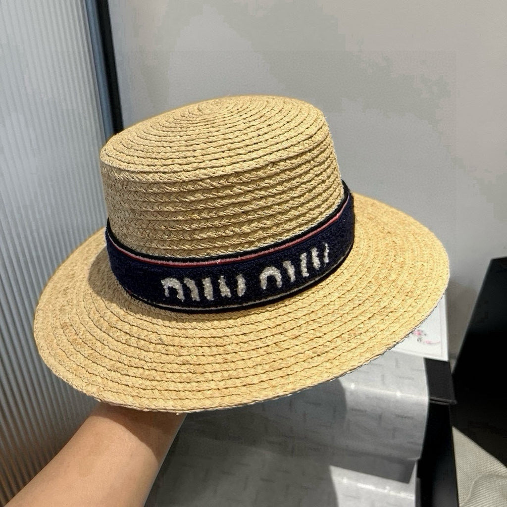 MIU MIU MM STRAW HAT IN BEIGE RAFFIA