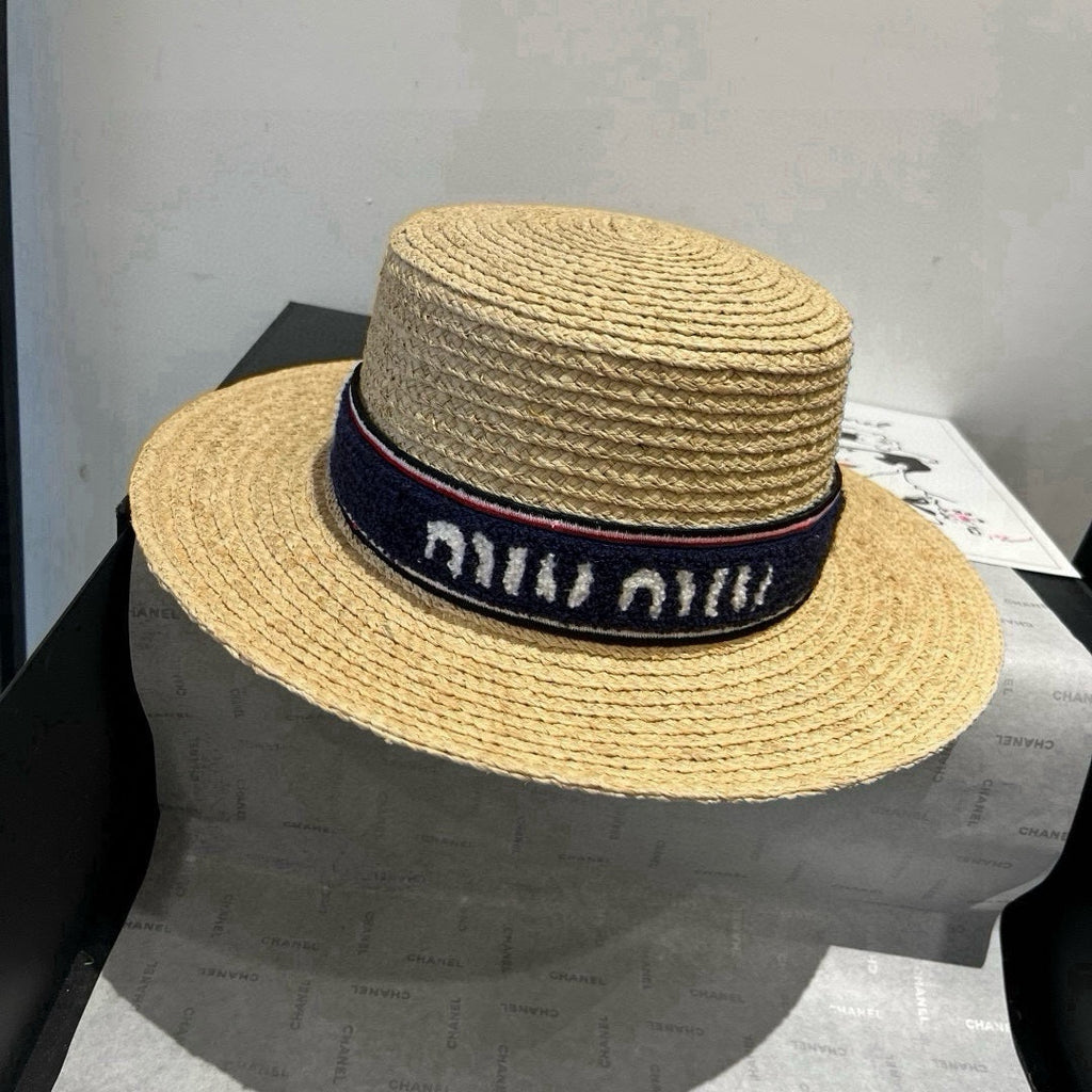 MIU MIU MM STRAW HAT IN BEIGE RAFFIA
