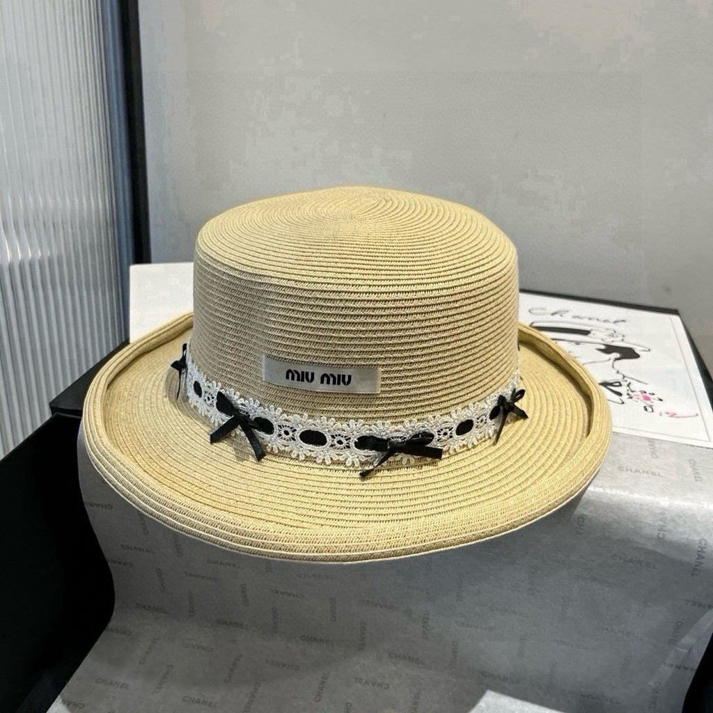 MIU MIU MM SMALL BRIM CURVED STRAW HAT IN BEIGE